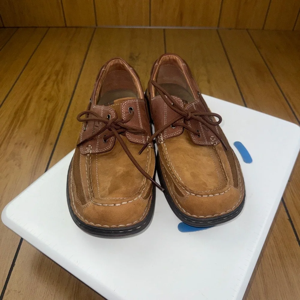 Clarks Mens 78383 Boat Shoes Tan Brown Nubuck Leather Mesh Loafers 10.5 M